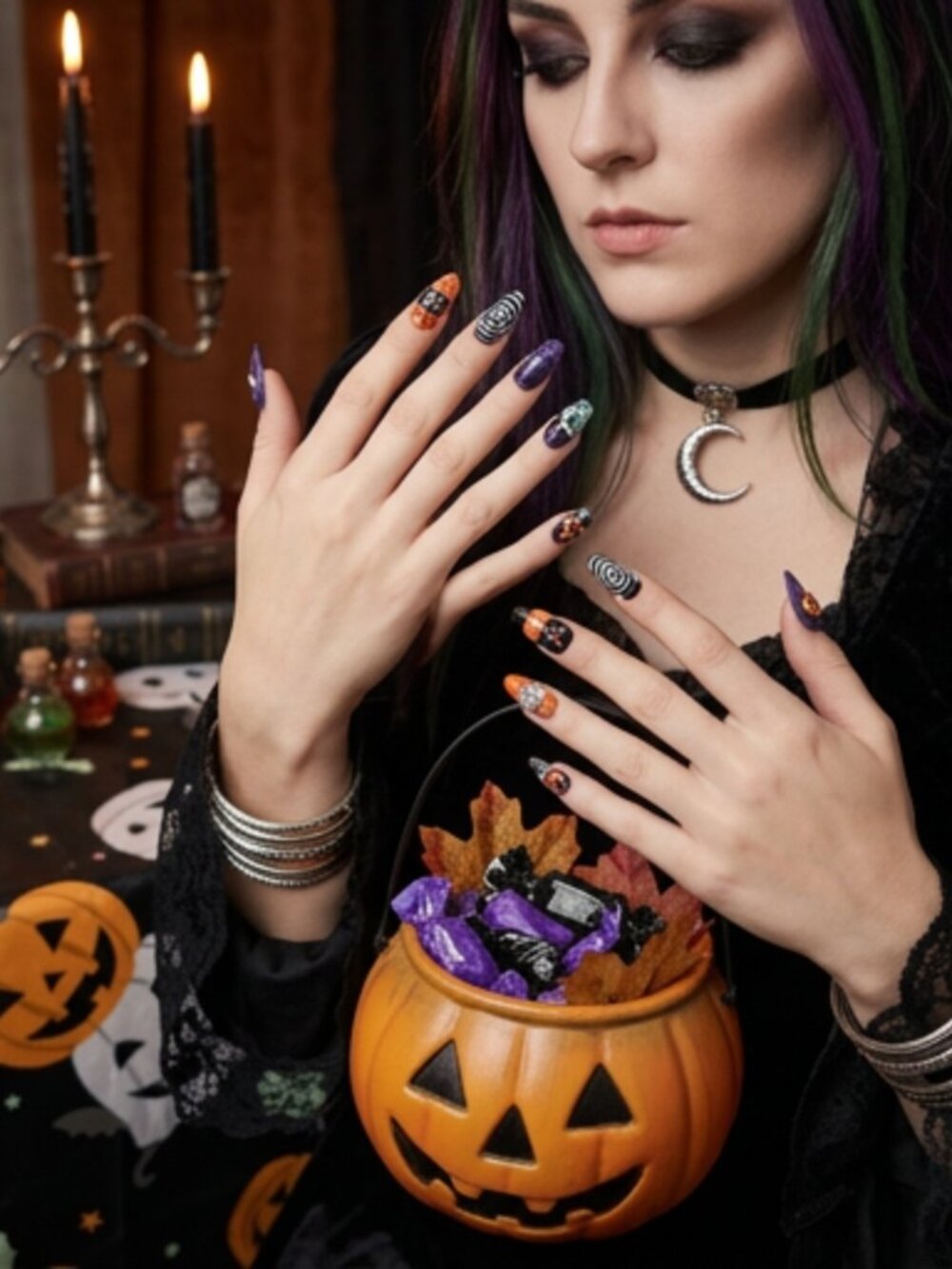 Custom 3D Vintage Halloween Press-On Nails Set (10 PC)